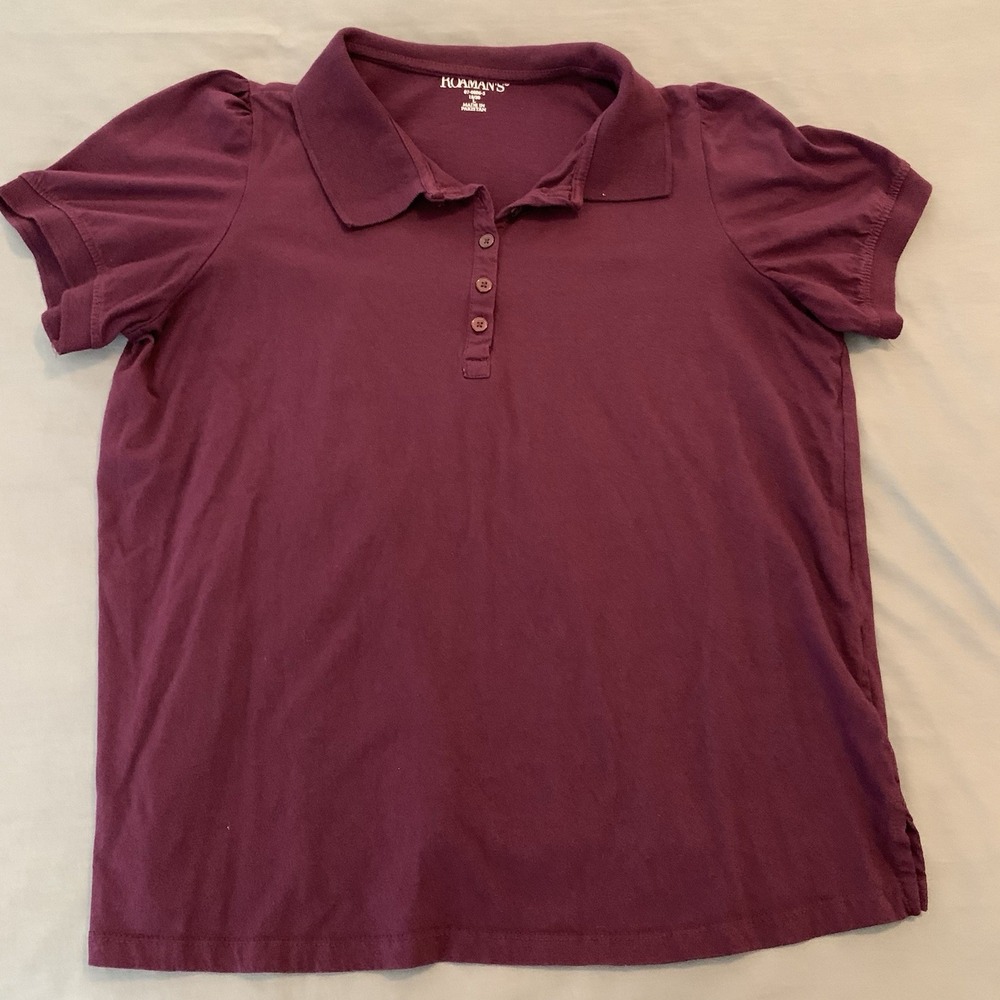 Roaman's Polo Shirt Women's Large Short Sleeve Burgundy Regular Fit Cotton Nice!